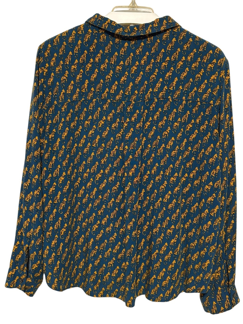 JANE + DELANCEY Leopard Print Button Front Blouse XL Mustard Animal Print Top - Picture 3 of 10